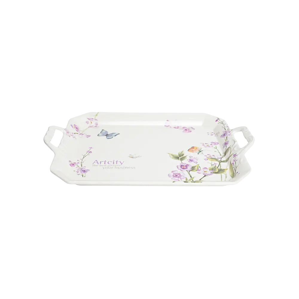 Melamine-Rectangular-Floral-Design-Tray Melamine rectangular floral design tray