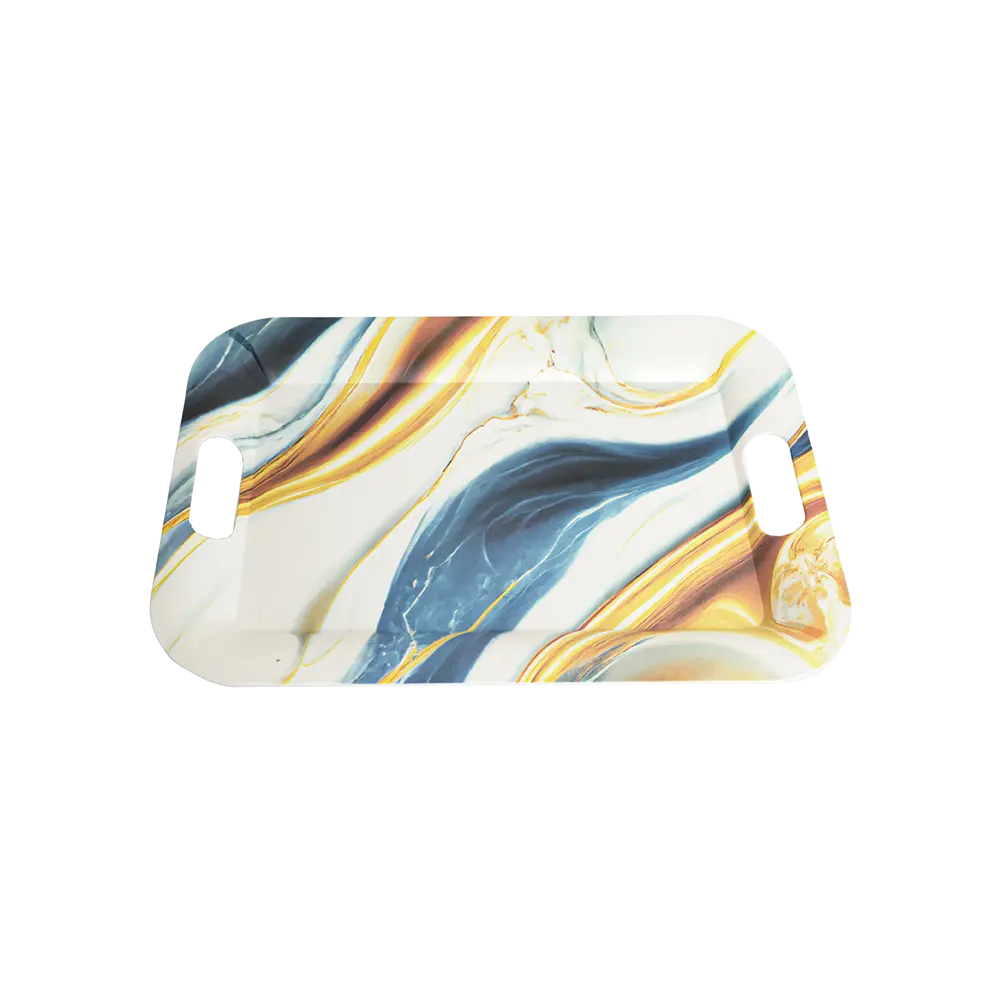 Melamine rectangular marbled pattern tray1
