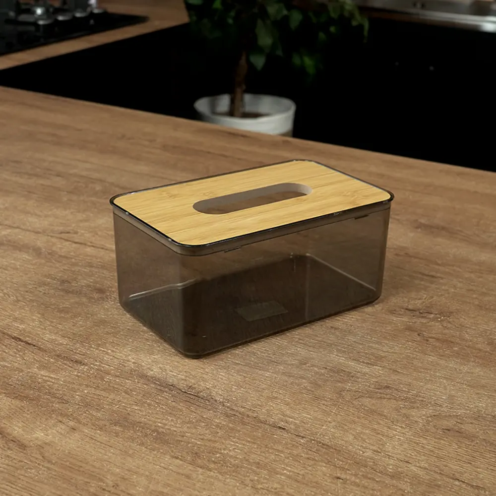 Plexi tissue box with wooden lid1