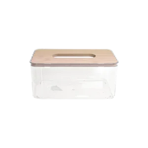Plexi transparent tissue box with wooden lid