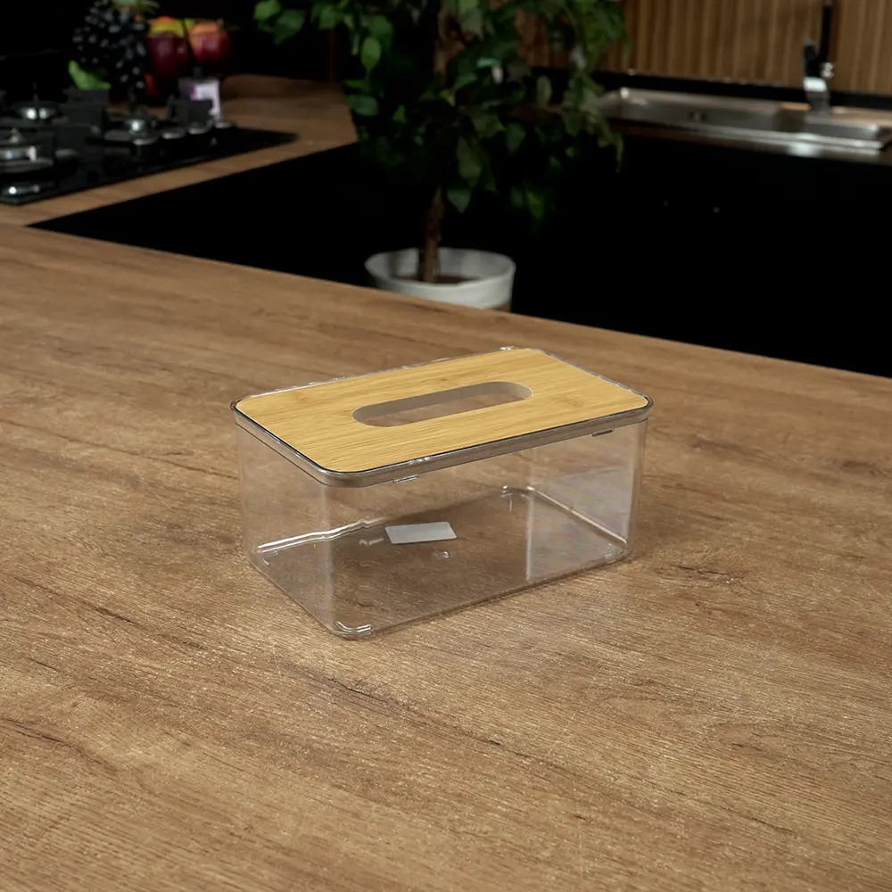 Plexi transparent tissue box with wooden lid1