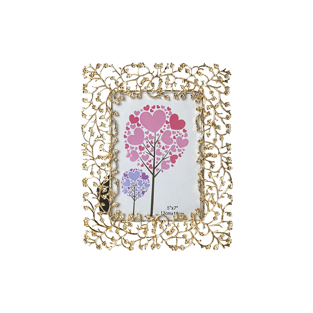 Rectangular 13x18cm floral design gold photo frame