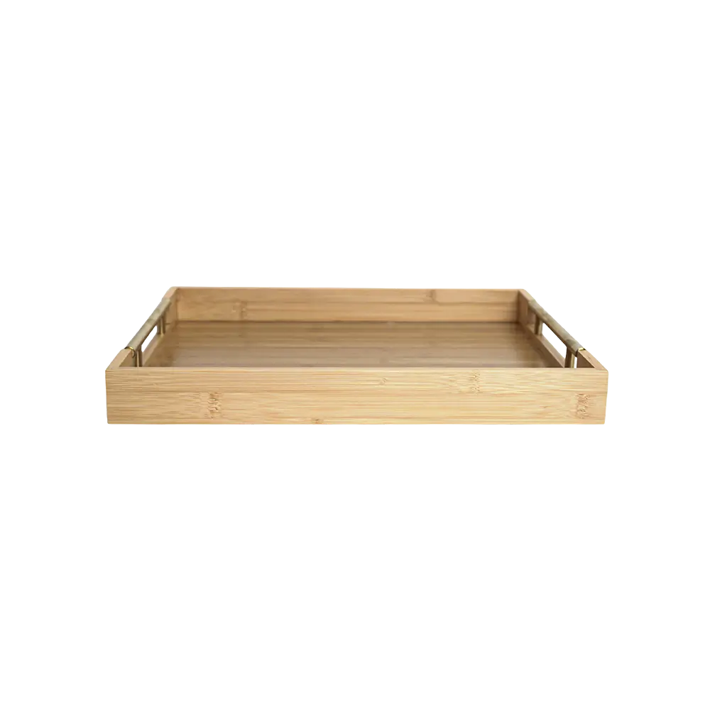 Wooden 45cm rectangular tray with iron handle