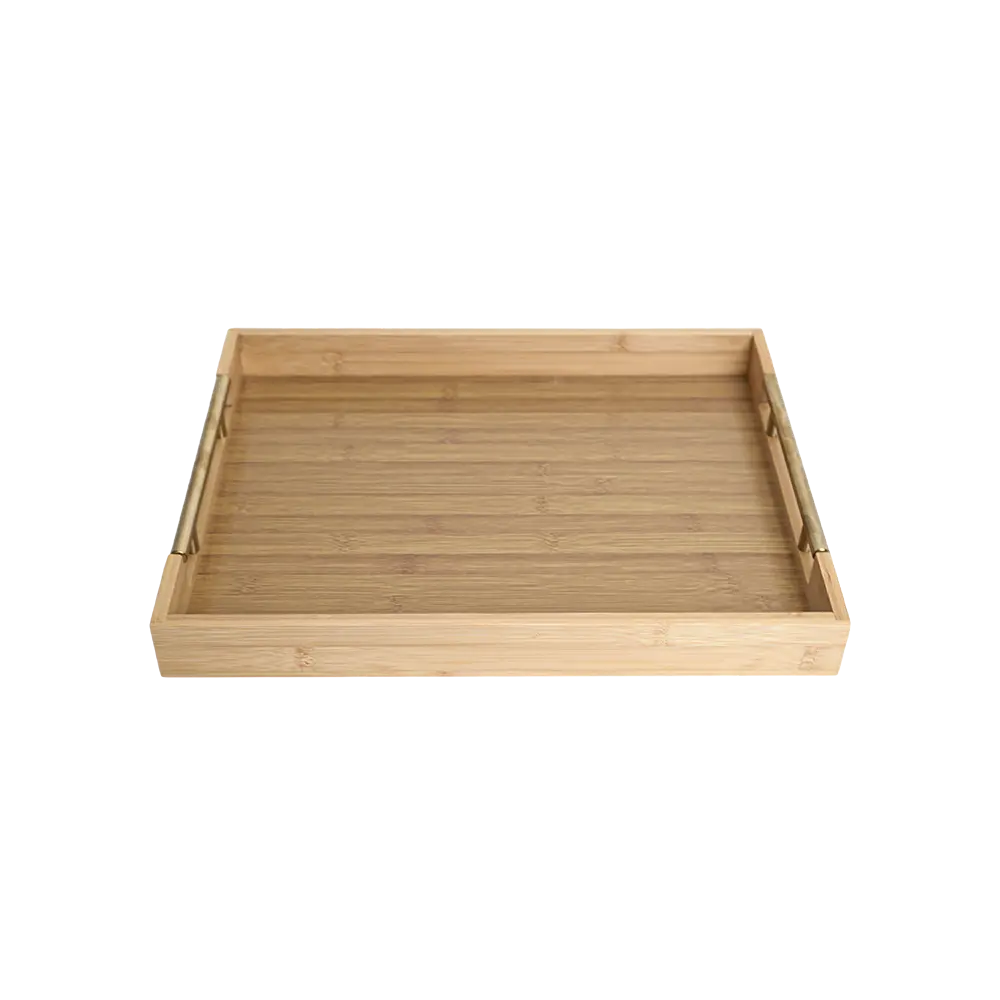 Wooden 45cm rectangular tray with iron handle2