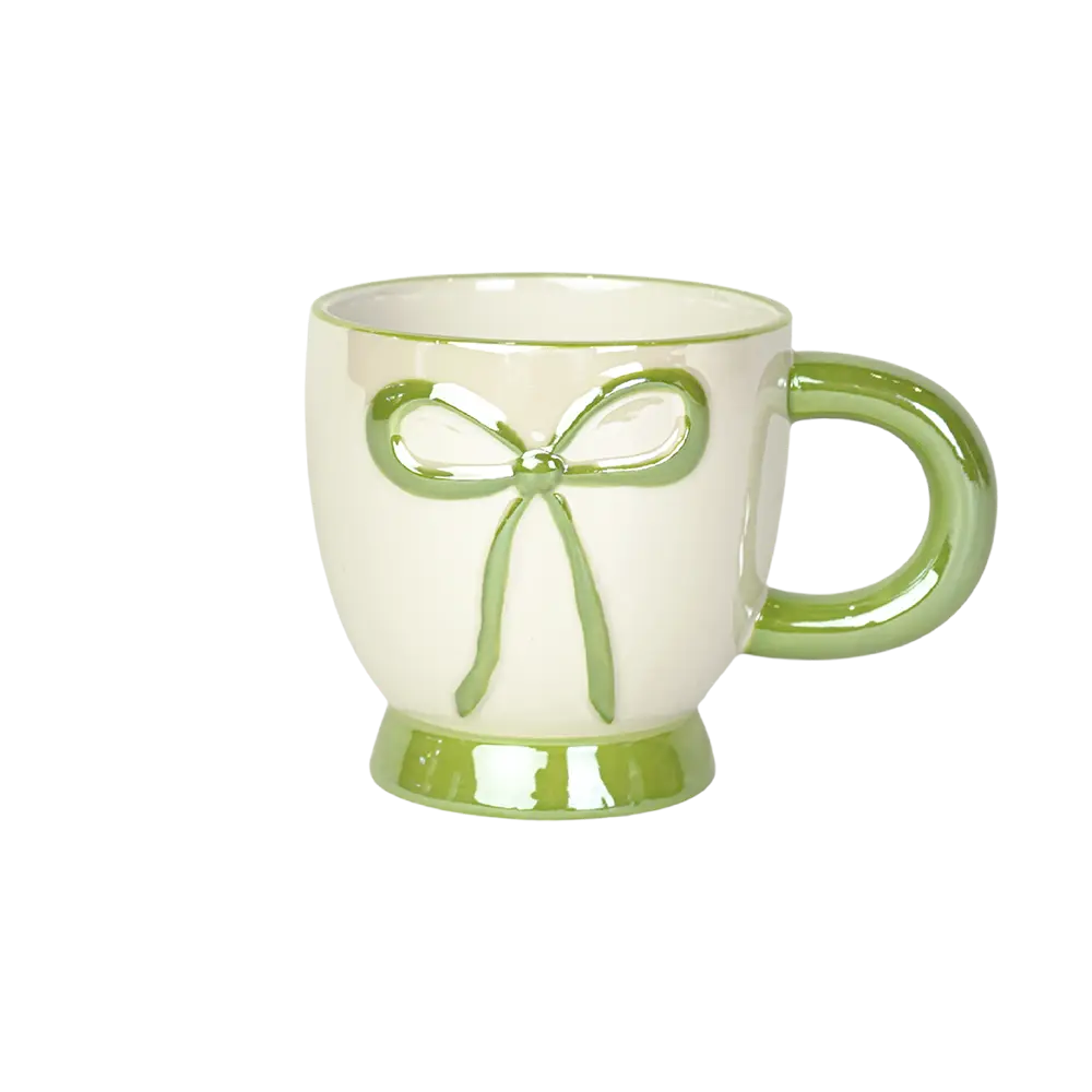 Ceramic-Ribbon-Design-Green-Mug-with-Handle Ceramic ribbon design green mug with handle