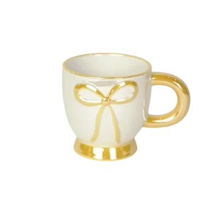 Ceramic ribbon design yellow mug with handle
