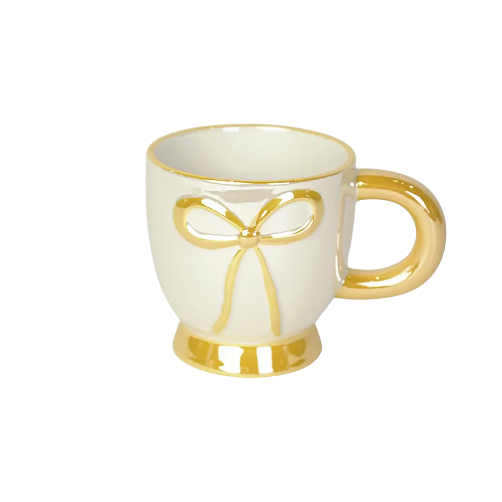 Ceramic ribbon design yellow mug with handle