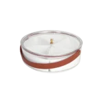 Circular compartment plastic food storage caddy with handle & lid