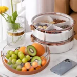 Circular compartment plastic food storage caddy with handle & lid3