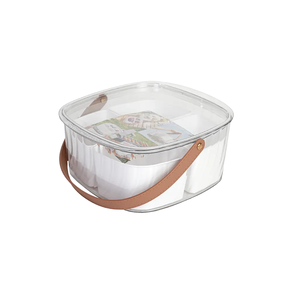 Compartment plastic food storage caddy with handle & lid