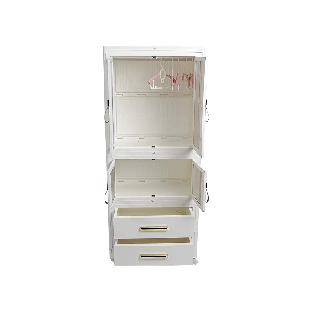 Double door plastic 35x55x130cm wardrobe with hangers and two drawer1