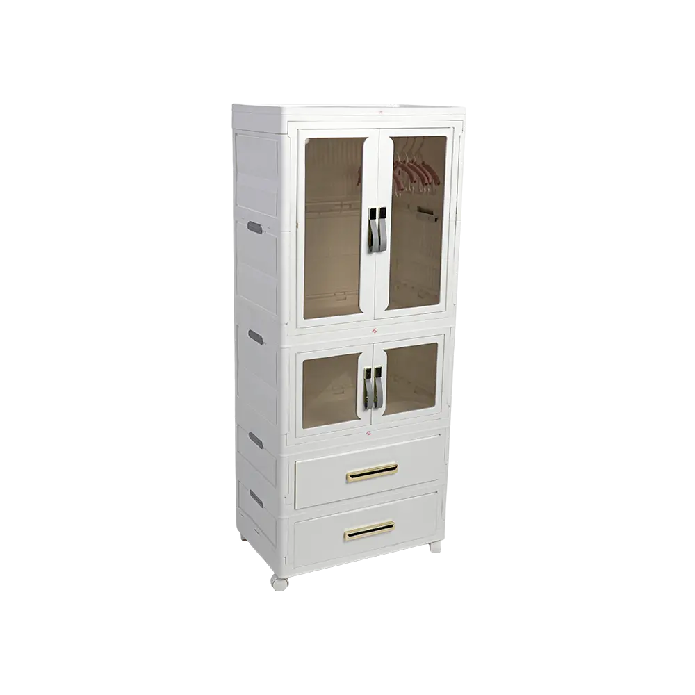 Double door plastic 35x55x130cm wardrobe with hangers and two drawer2