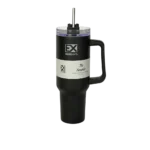 Exsport stainless 1200ml black mug with straw