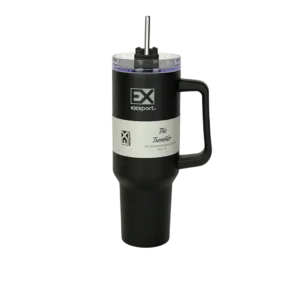 Exsport stainless 1200ml black mug with straw