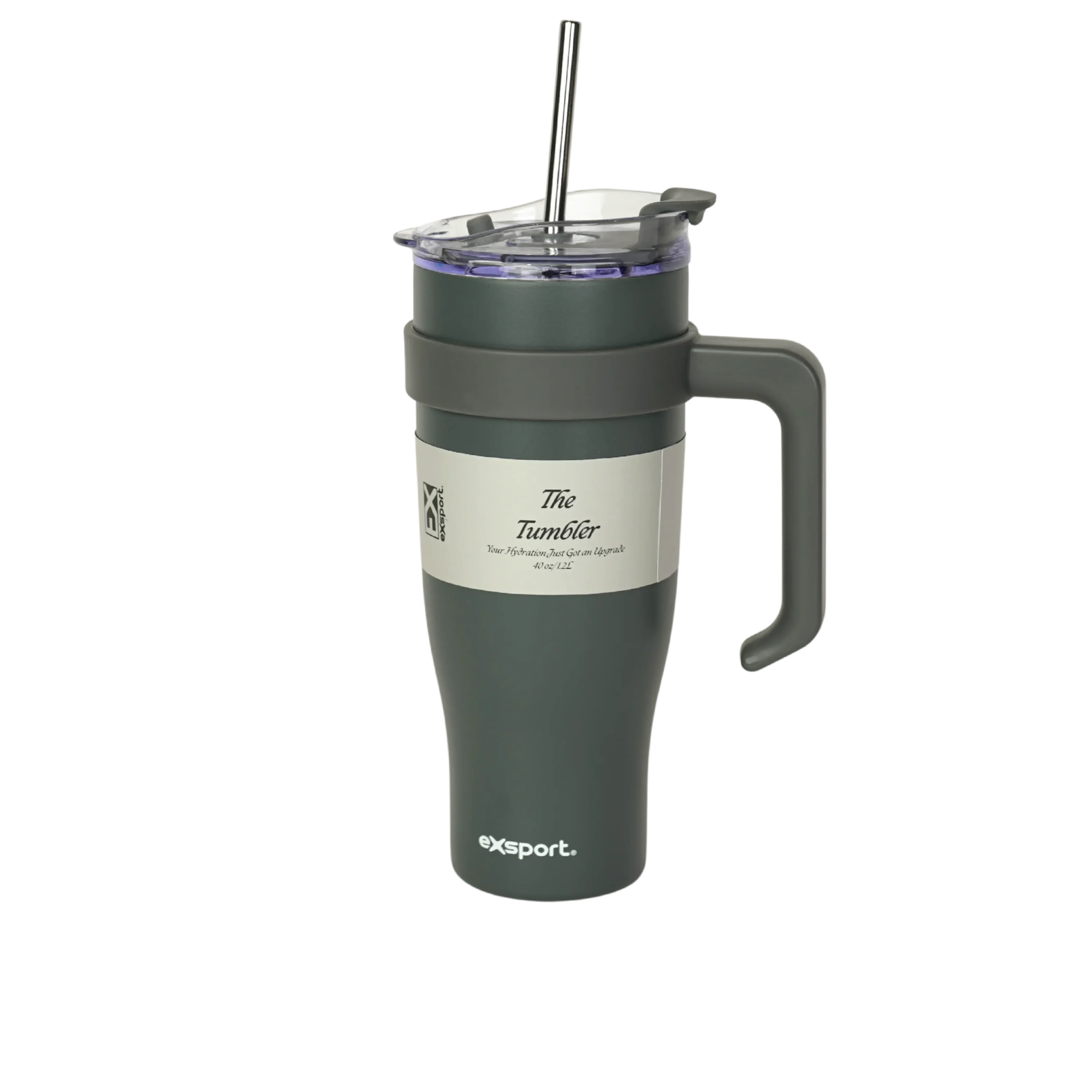 Exsport stainless 1200ml grey mug with straw