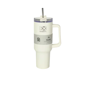Exsport stainless 1200ml white mug with straw