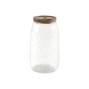 Glass 16cm jar with wooden brown lid