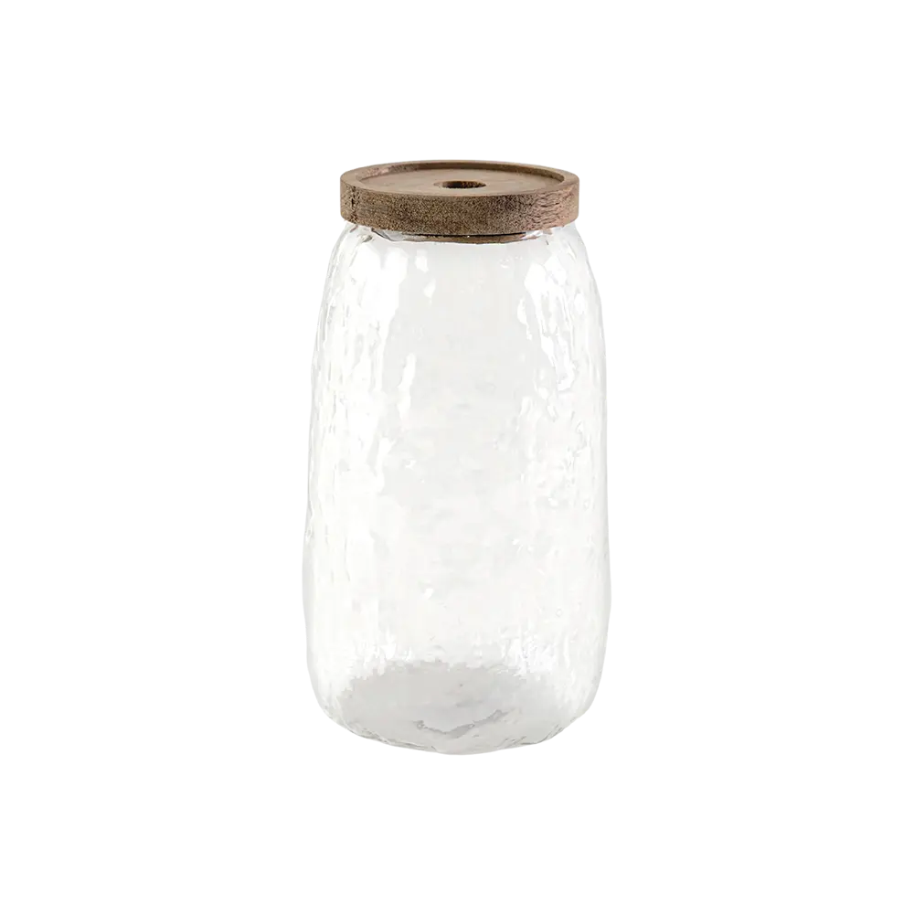 Glass-16cm-Jar-with-Wooden-Brown-Lid Glass 16cm jar with wooden brown lid