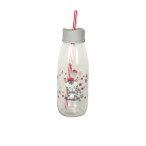Glass 500ml cat design bottle with lid & straw