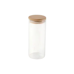 Glass 6.5x15cm jar with circular wooden lid