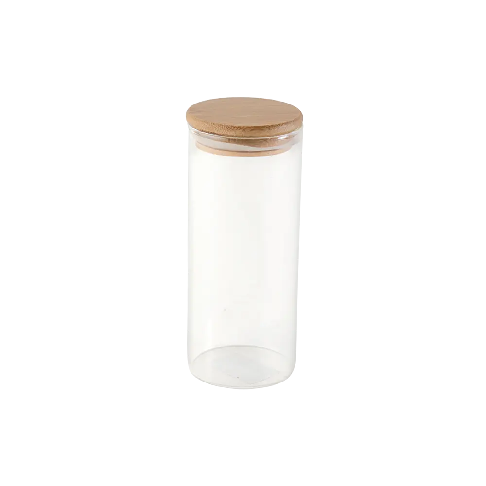 Glass-6.5x15cm-Jar-with-Circular-Wooden-Lid Glass 6.5x15cm jar with circular wooden lid