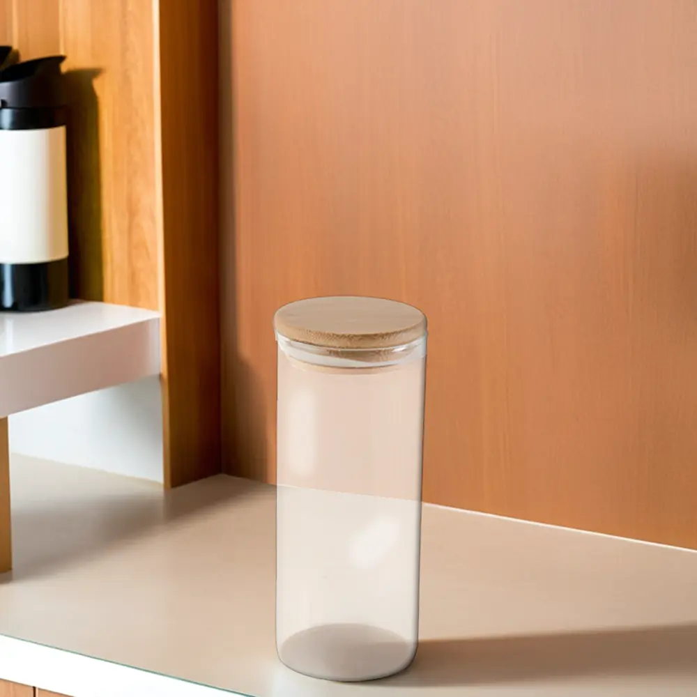 Glass-6.5x15cm-Jar-with-Circular-Wooden-Lid1 Glass 6.5x15cm jar with circular wooden lid1