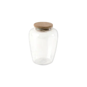 Glass 6x14cm jar with circular wooden lid