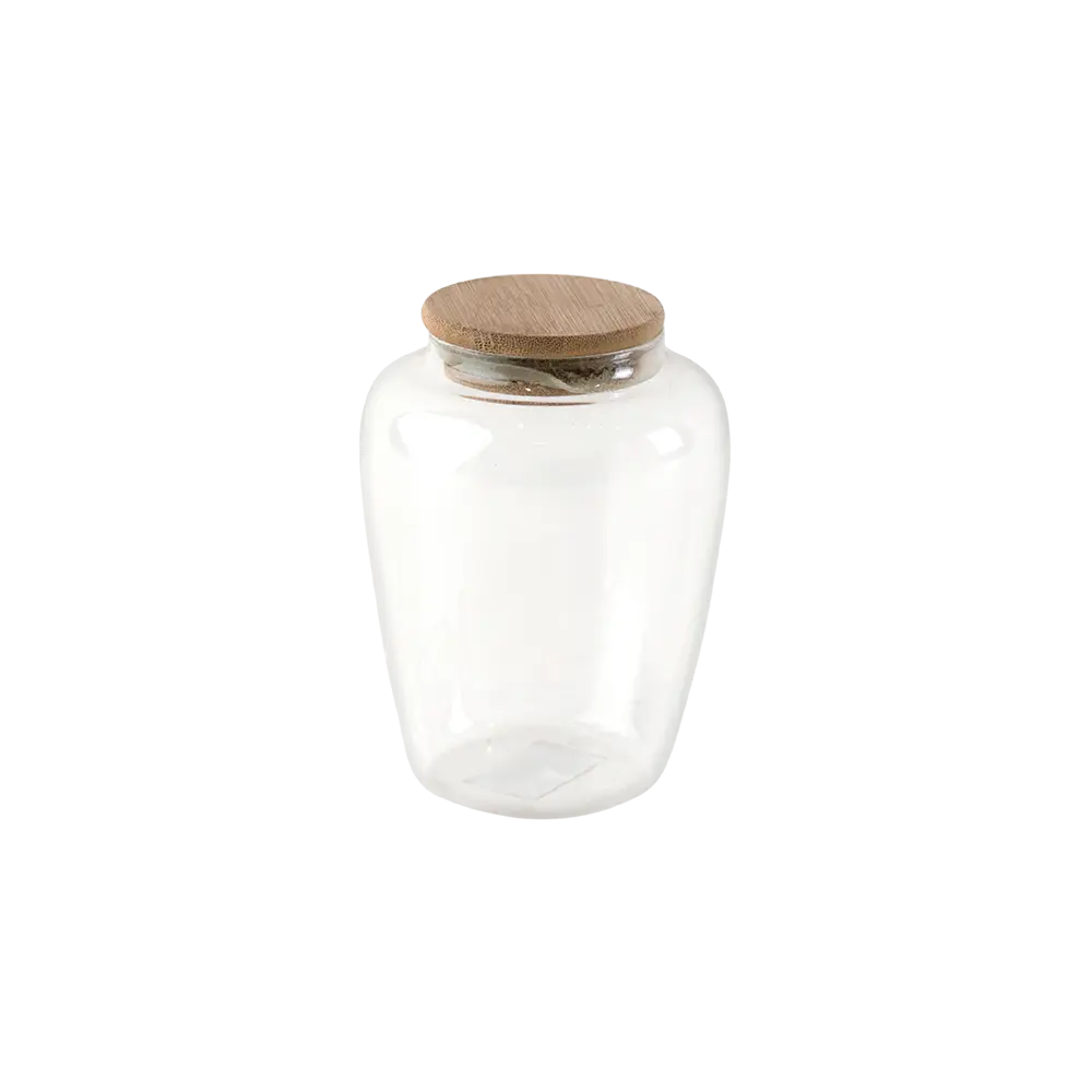 Glass 6x14cm jar with circular wooden lid