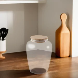 Glass 6x14cm jar with circular wooden lid1