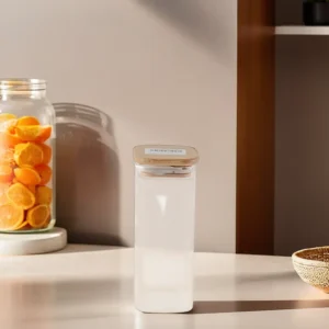 Glass 6x15cm jar with wooden lid1