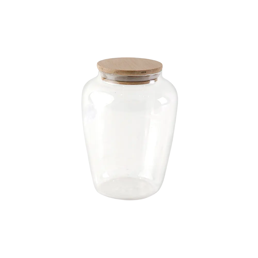 Glass 8x16cm jar with circular wooden lid