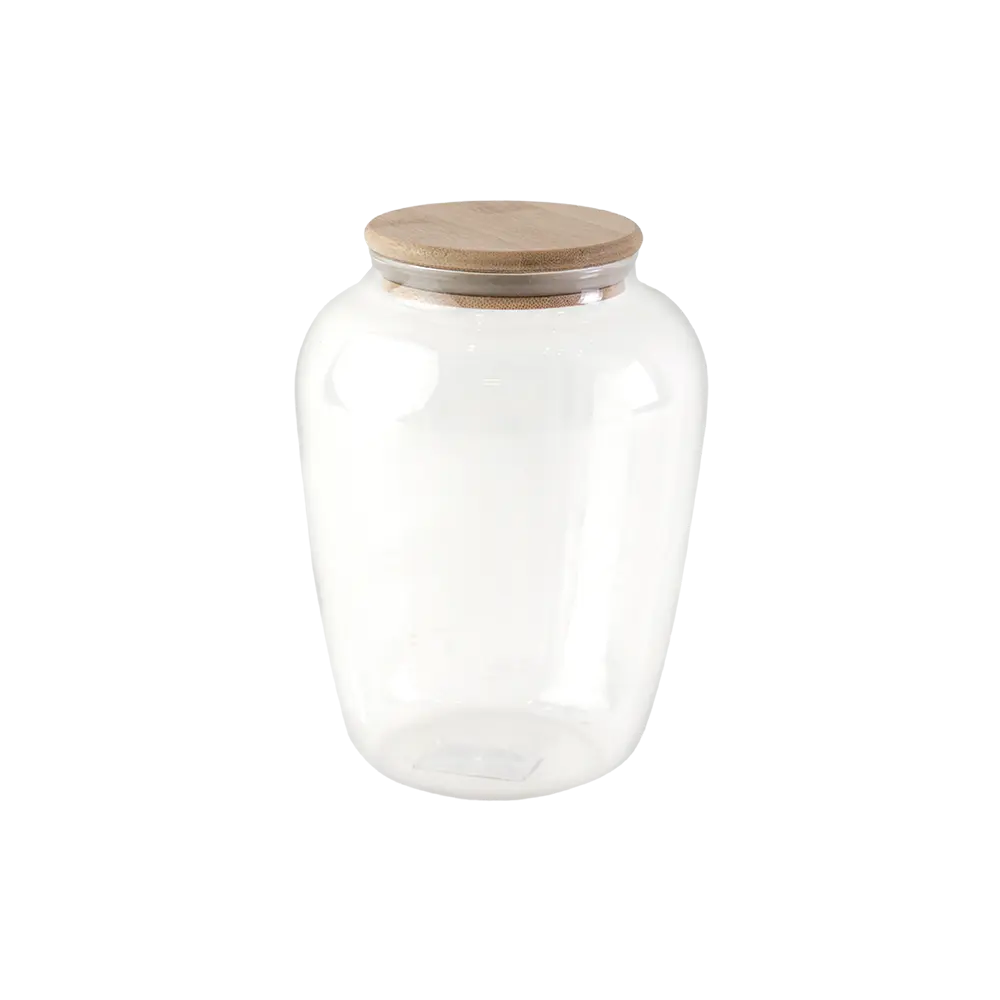 Glass-9x19cm-Jar-with-Circular-Wooden-Lid Glass 9x19cm jar with circular wooden lid