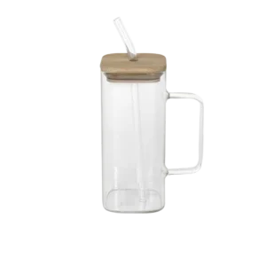 Glass transparent mug with glass straw & handle