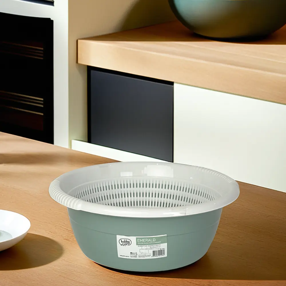 Hobby life 7l greenish blue bowl with white strainer1