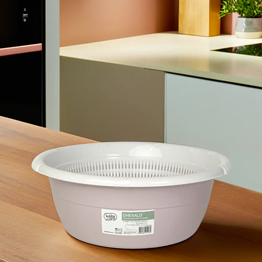 Hobby life 7l pink bowl with white strainer1
