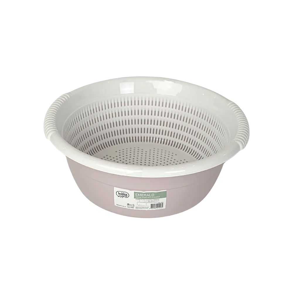 Hobby life 7l pink bowl with white strainer2