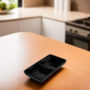 Melamine dual black serving plate1