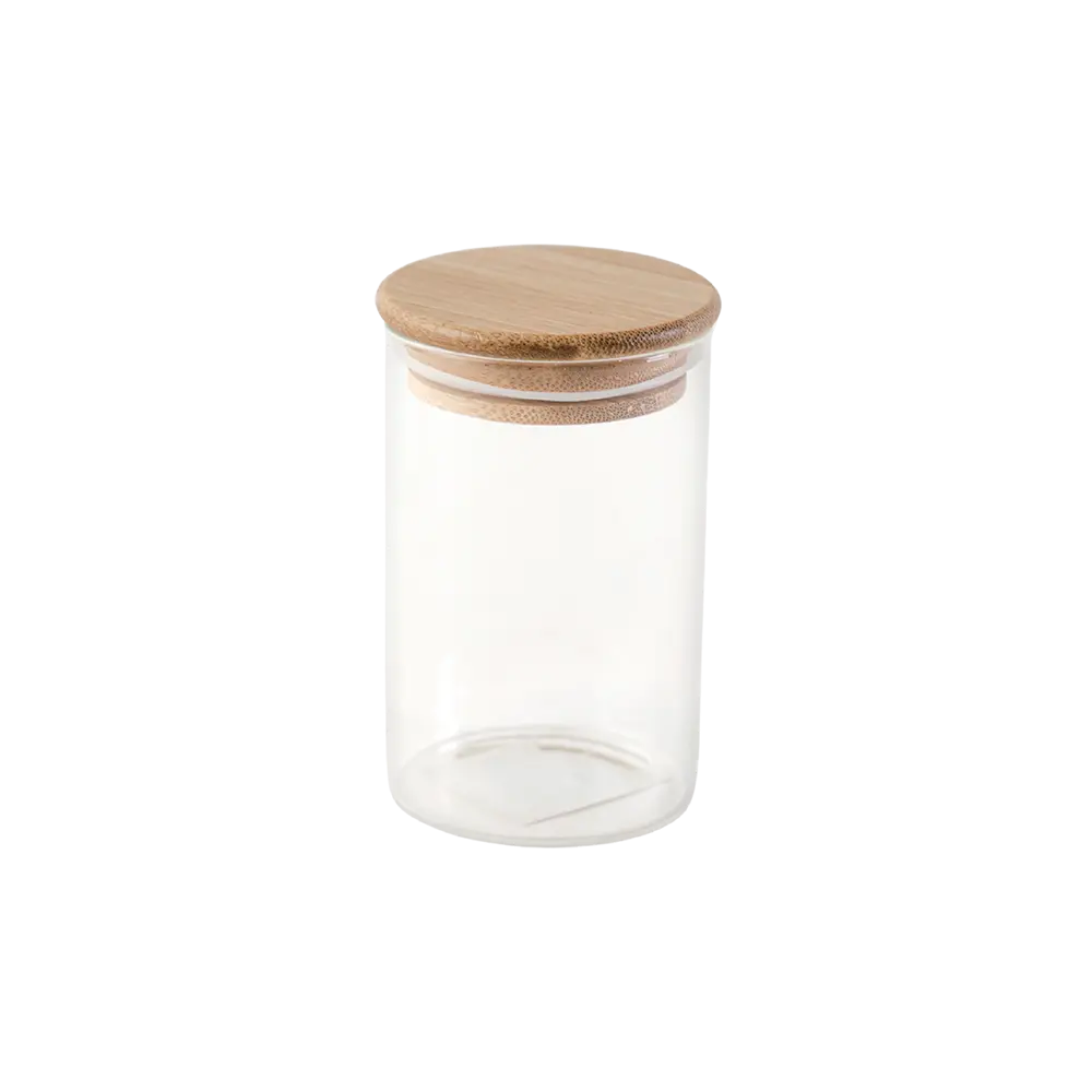 Momaz glass 6.5x10.7cm jar with circular wooden lid