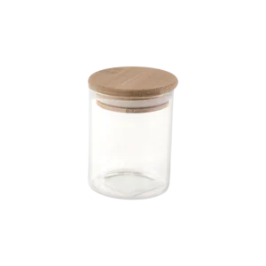 Momaz glass 6.5x8.7cm jar with circular wooden lid