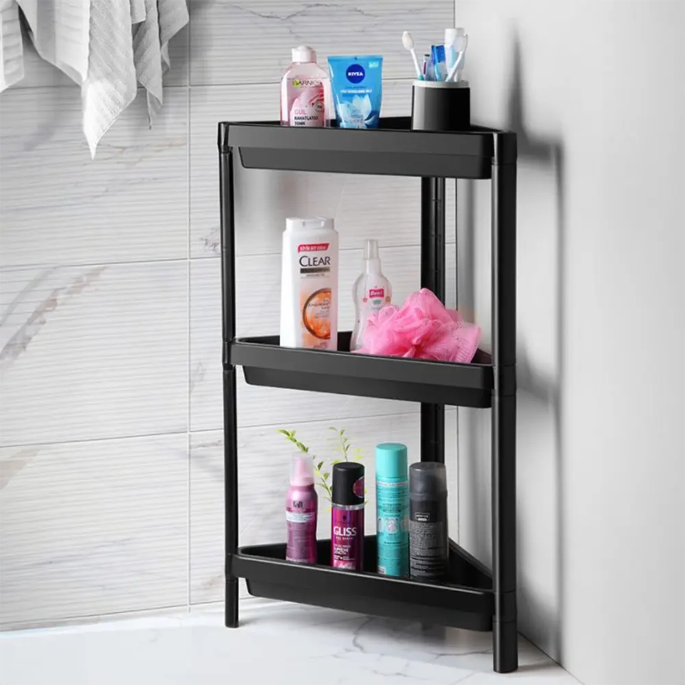Plastic 3 tier 25x45x70cm black bathroom stand1