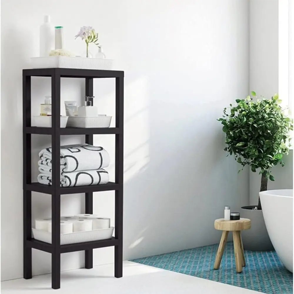 Plastic-4-Tier-29x38x100cm-Black-Stand1 Plastic 4 tier 29x38x100cm black stand1