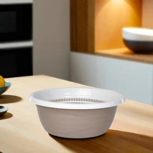 Tuffex 7l light brown bowl with white strainer1