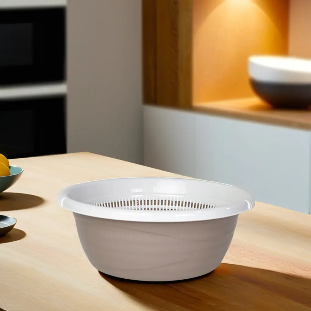 Tuffex-7L-Light-Brown-Bowl-with-White-Strainer1 Tuffex 7l light brown bowl with white strainer1