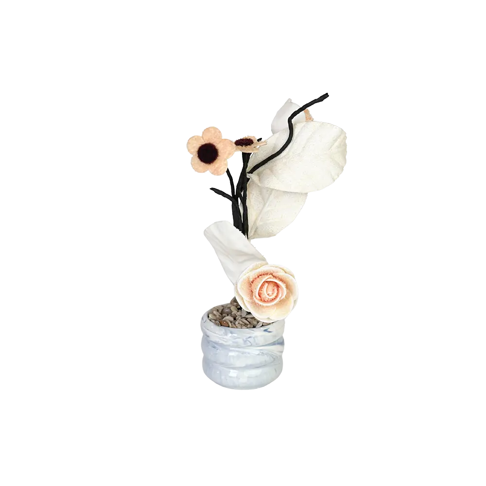 Beige-Flower-8x35cm-with-Porcelain-Blue-Vase Beige flower 8x35cm with porcelain blue vase