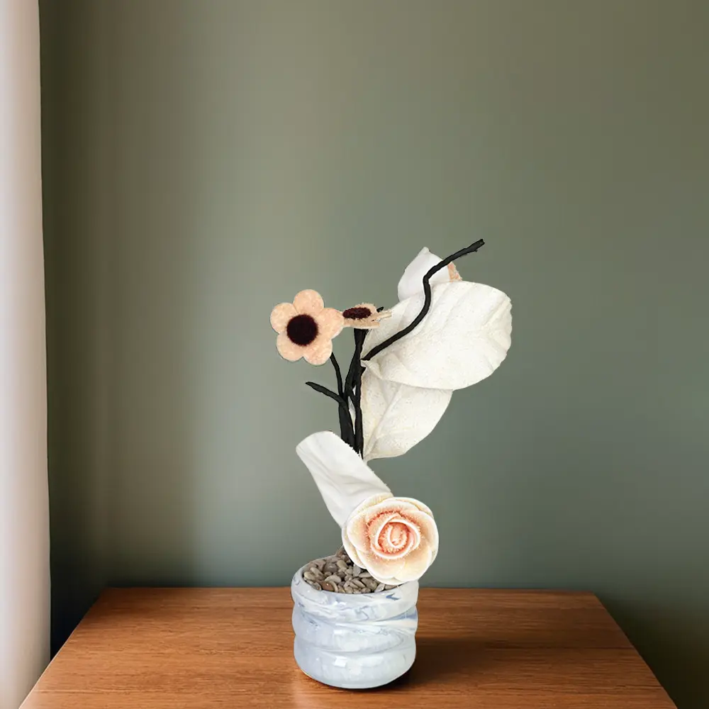 Beige-Flower-8x35cm-with-Porcelain-Blue-Vase1 Beige flower 8x35cm with porcelain blue vase1