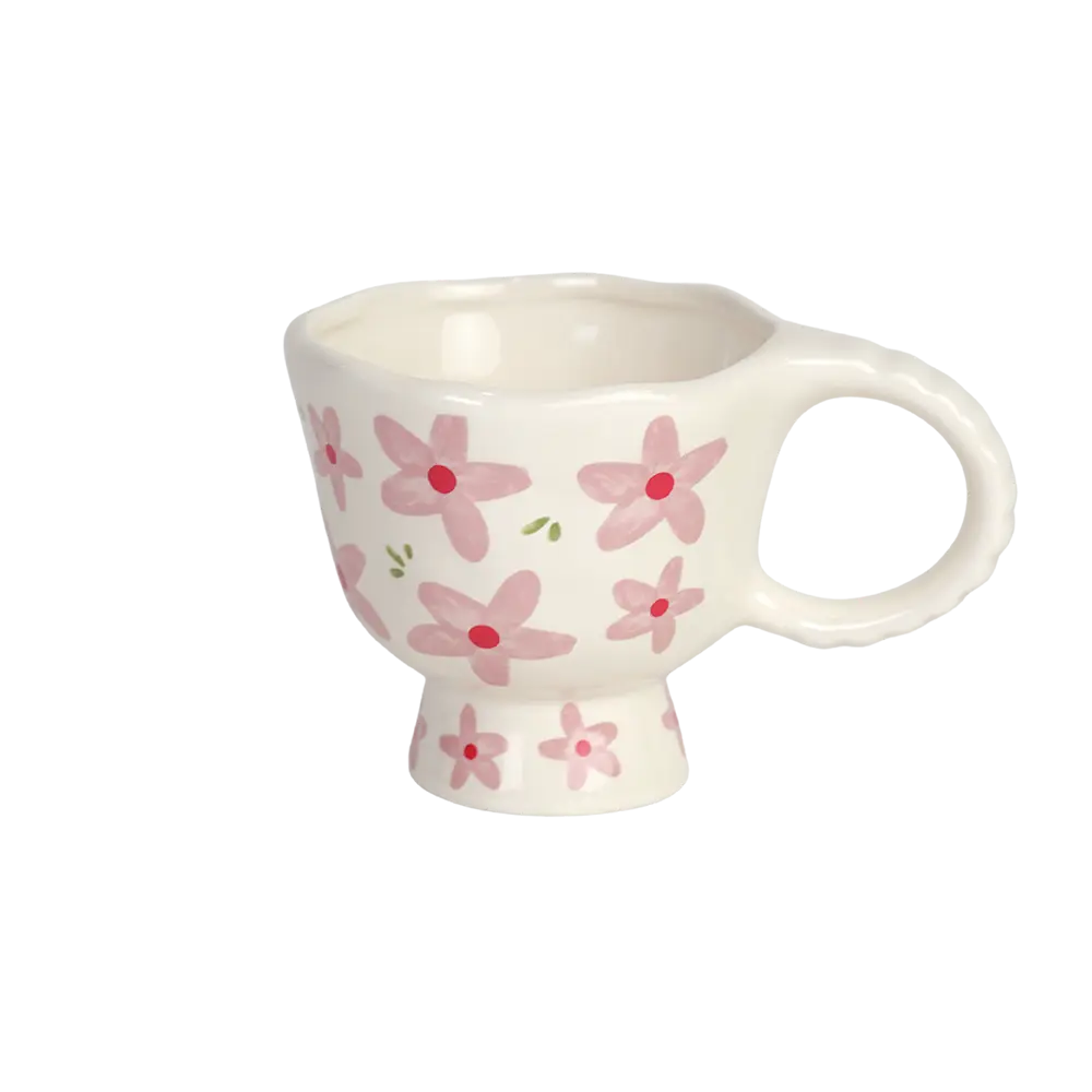 Ceramic 300ml beige flowers design mug