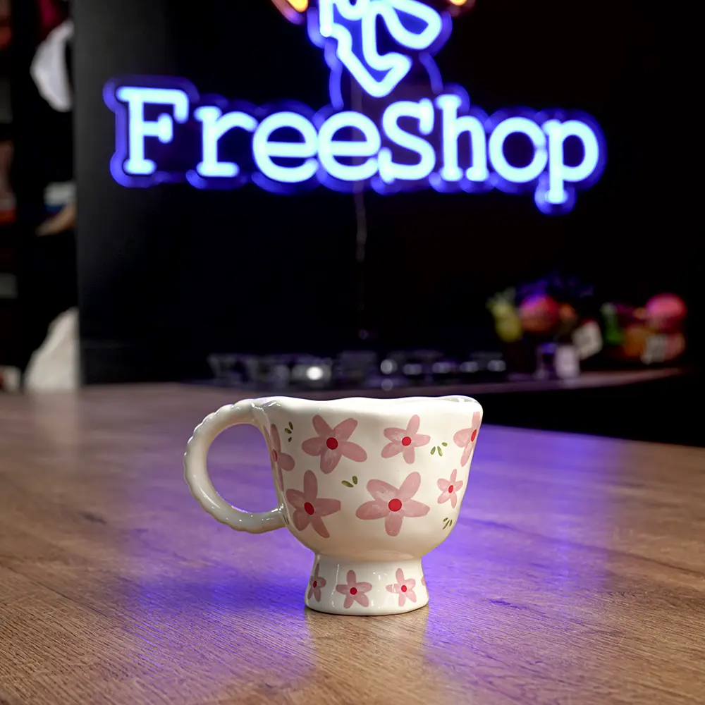 Ceramic 300ml beige flowers design mug1