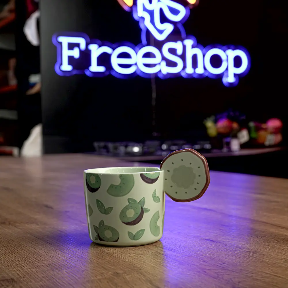 Ceramic 375ml fruit design mug with kiwi shaped handle1