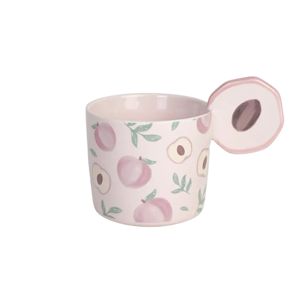 Ceramic 375ml fruit design mug with peach shaped handle