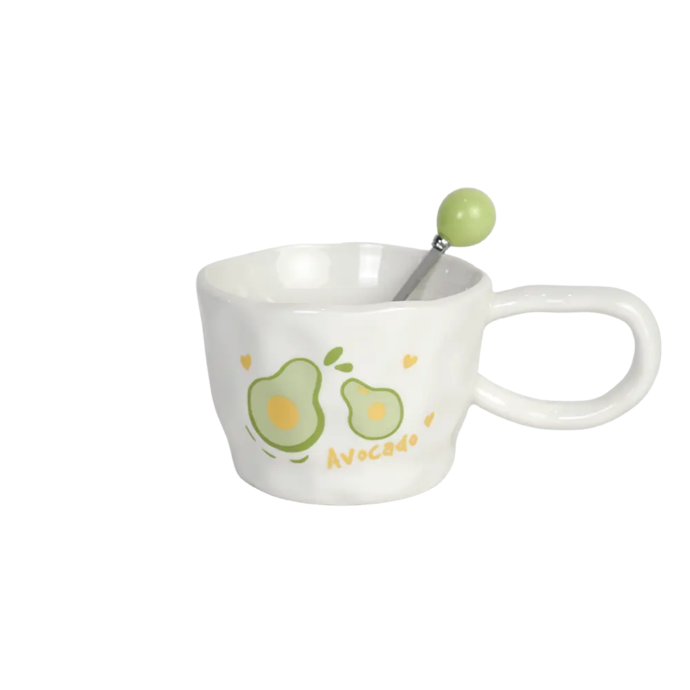 Ceramic 400ml avocado design mug with spoon